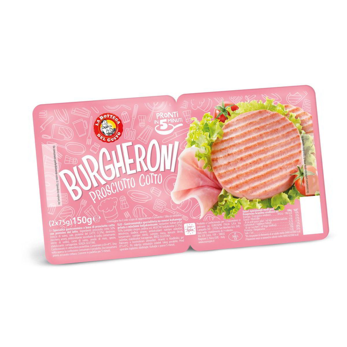 Burgheroni di prosciutto cotto LA BOTTEGA DEL GUSTO 150g (2 x 75g) in