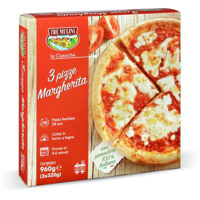 Pizza margherita surgelata 3 pezzi TRE MULINI 960g (3 x 320g) in dettaglio
