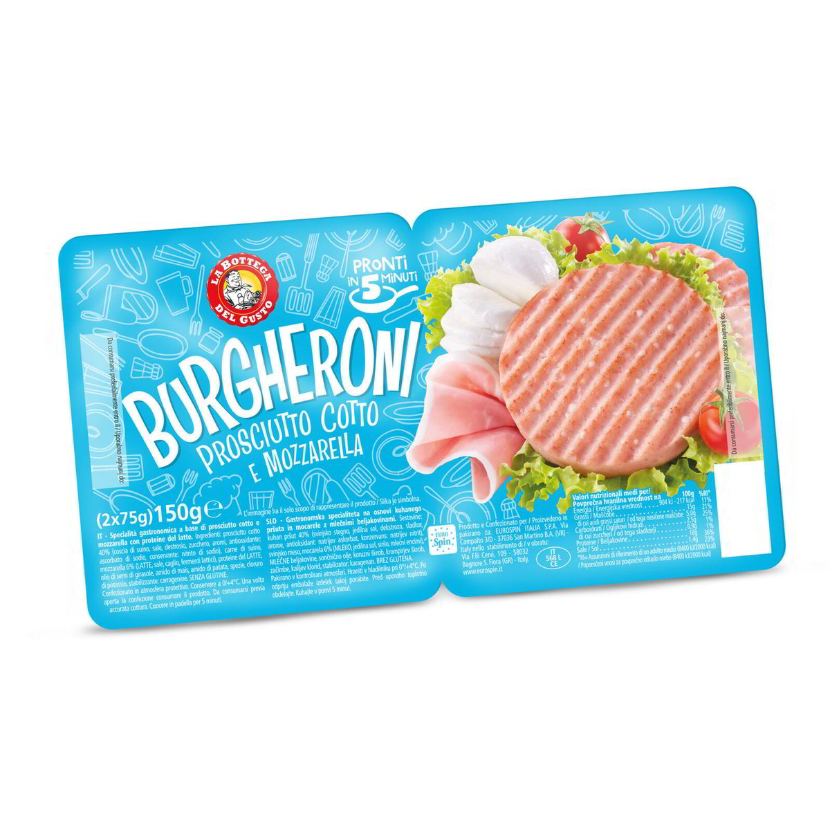 Burgheroni prosciutto cotto e mozzarella LA BOTTEGA DEL GUSTO 150g (2 x 75g) in dettaglio
