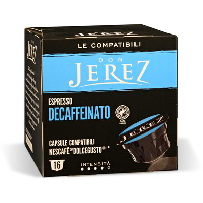 Capsule caffè espresso decaffeinato compatibili Nescafé ®DOLCEGUSTO® 16  pezzi DON JEREZ 112g in dettaglio