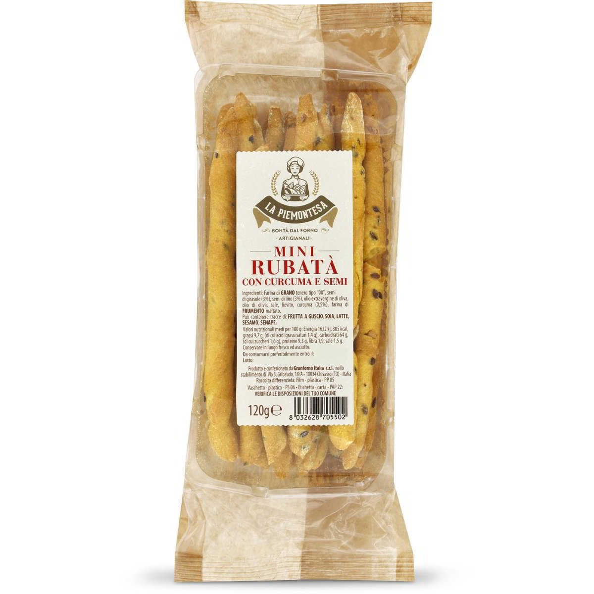 Grissini mini rubatà con curcuma e semi 120g ℮ in dettaglio